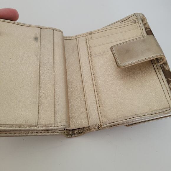 Coach Wallet Canvas Leather Signature Bifold 5x4 Medium Beige Compact Metallic - Picture 4 of 13